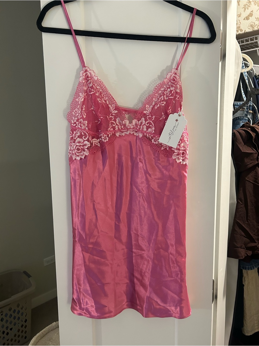 Pink Lace-Trim Satin Chemise - Women Intimates & Sleepwear